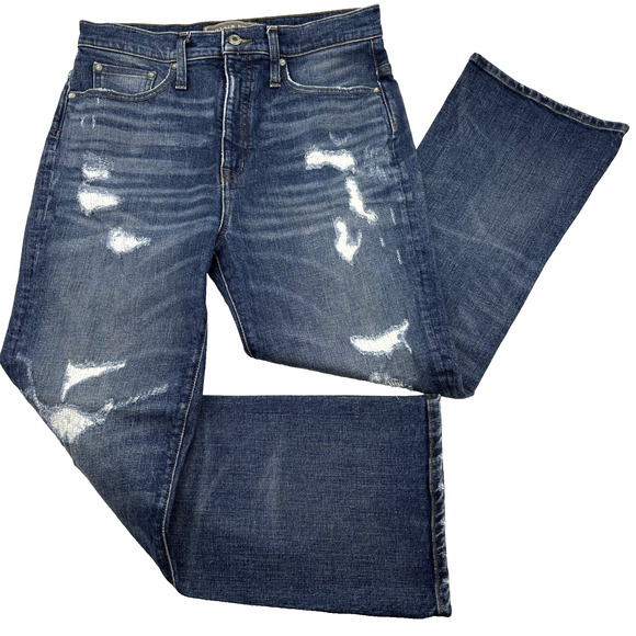 2018 Point Sur Denim Med Wash Distressed High Rise Cropped Jeans 30x26" USA Made - Picture 1 of 15